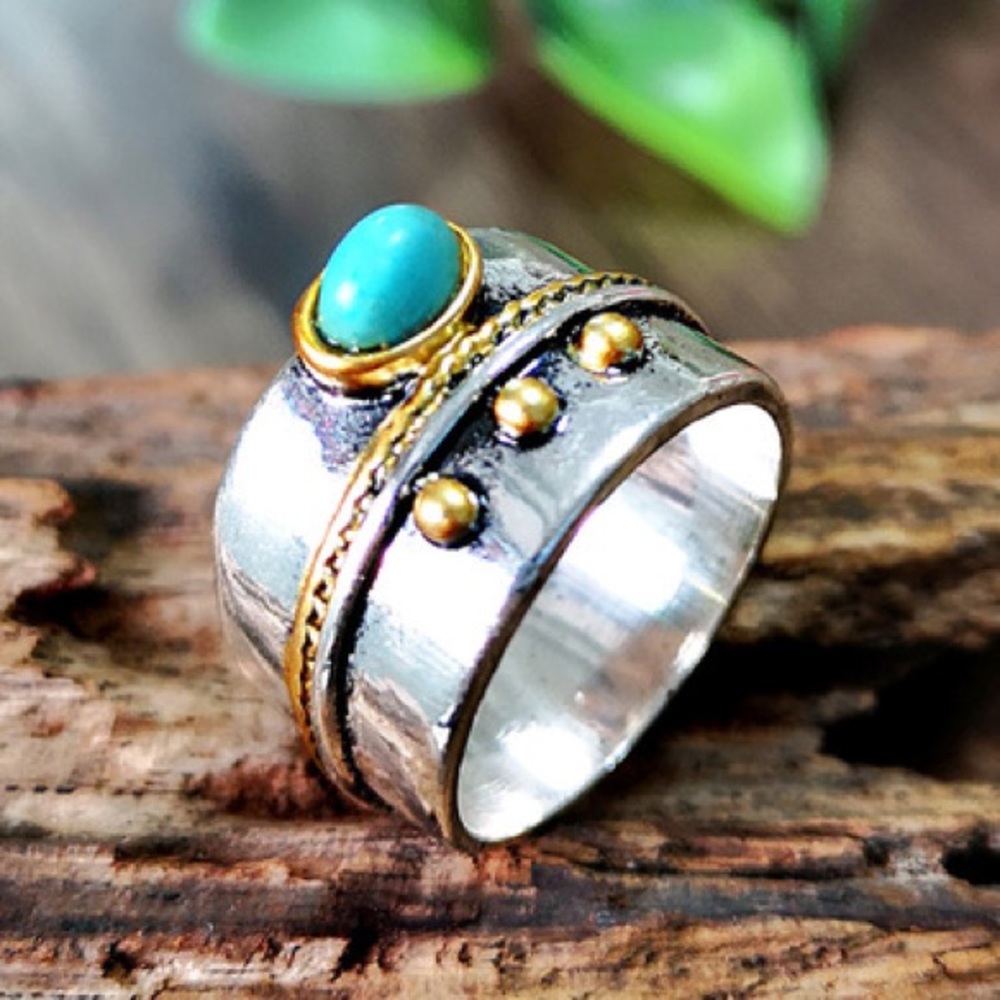 💫Turquoise brass & silver ring💫